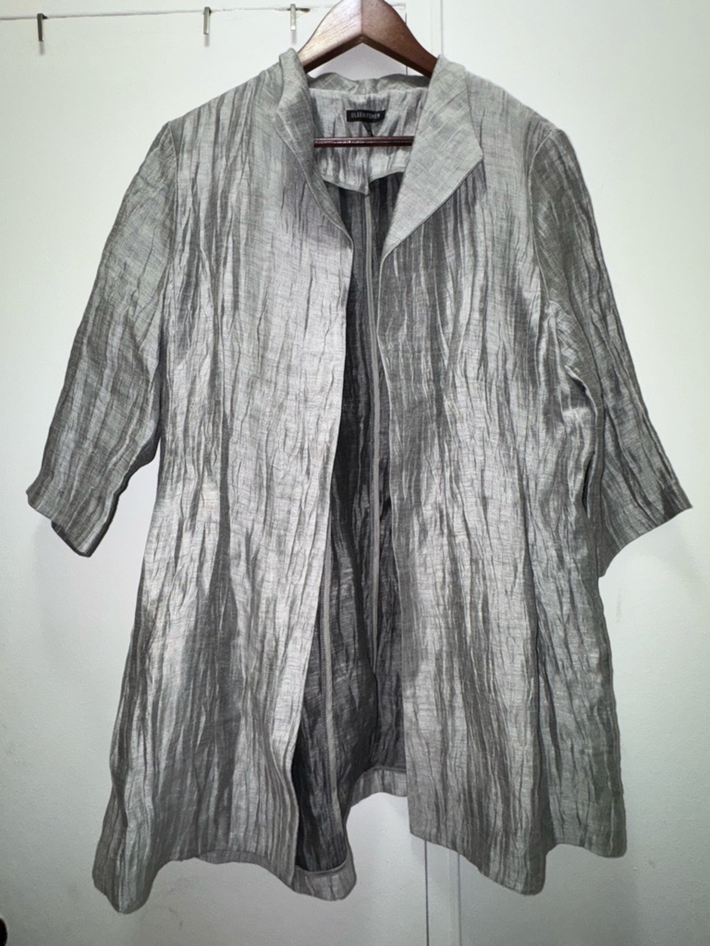 Eileen Fisher Doubleweave Crinkle Sheen Jacket Silver Silk Jacket Medium - Picture 2 of 6